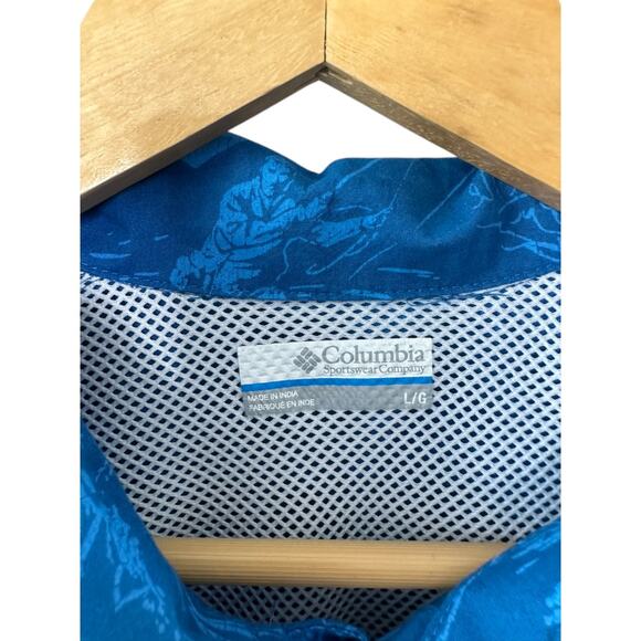 Columbia PFG Trollers Blue Fish Print Hawaiian Fishing Button-Up Shirt L New - Picture 3 of 9